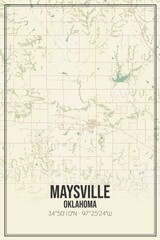 Retro US city map of Maysville, Oklahoma. Vintage street map.
