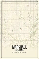 Retro US city map of Marshall, Oklahoma. Vintage street map.