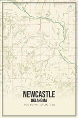 Retro US city map of Newcastle, Oklahoma. Vintage street map.