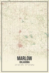 Retro US city map of Marlow, Oklahoma. Vintage street map.