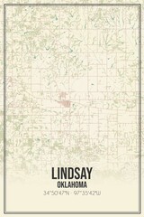 Retro US city map of Lindsay, Oklahoma. Vintage street map.