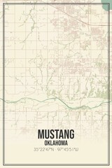 Retro US city map of Mustang, Oklahoma. Vintage street map.