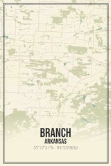 Retro US city map of Branch, Arkansas. Vintage street map.
