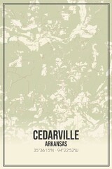 Retro US city map of Cedarville, Arkansas. Vintage street map.