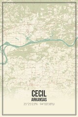 Retro US city map of Cecil, Arkansas. Vintage street map.