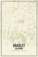 Retro US city map of Bradley, Oklahoma. Vintage street map.