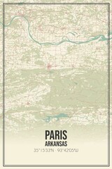 Retro US city map of Paris, Arkansas. Vintage street map.