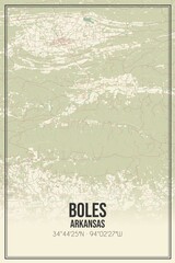 Retro US city map of Boles, Arkansas. Vintage street map.