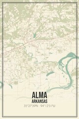 Retro US city map of Alma, Arkansas. Vintage street map.