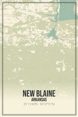 Retro US city map of New Blaine, Arkansas. Vintage street map.