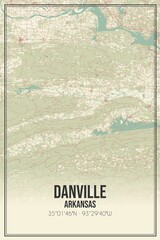 Retro US city map of Danville, Arkansas. Vintage street map.