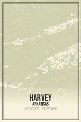Retro US city map of Harvey, Arkansas. Vintage street map.