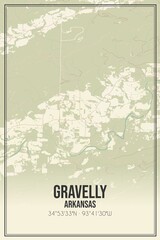 Retro US city map of Gravelly, Arkansas. Vintage street map.