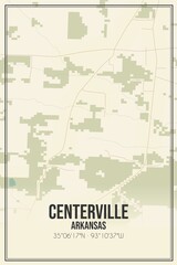 Retro US city map of Centerville, Arkansas. Vintage street map.