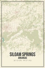 Retro US city map of Siloam Springs, Arkansas. Vintage street map.