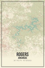 Retro US city map of Rogers, Arkansas. Vintage street map.