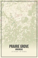 Retro US city map of Prairie Grove, Arkansas. Vintage street map.