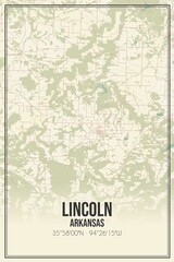 Retro US city map of Lincoln, Arkansas. Vintage street map.