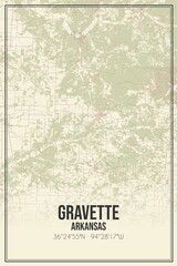 Retro US city map of Gravette, Arkansas. Vintage street map.