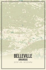 Retro US city map of Belleville, Arkansas. Vintage street map.