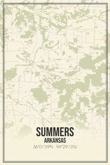 Retro US city map of Summers, Arkansas. Vintage street map.