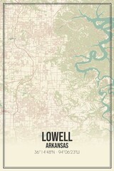 Retro US city map of Lowell, Arkansas. Vintage street map.