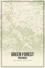 Retro US city map of Green Forest, Arkansas. Vintage street map.