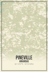Retro US city map of Pineville, Arkansas. Vintage street map.