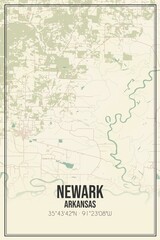 Retro US city map of Newark, Arkansas. Vintage street map.