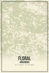 Retro US city map of Floral, Arkansas. Vintage street map.