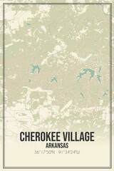 Retro US city map of Cherokee Village, Arkansas. Vintage street map.