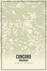 Retro US city map of Concord, Arkansas. Vintage street map.