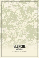 Retro US city map of Glencoe, Arkansas. Vintage street map.