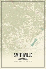 Retro US city map of Smithville, Arkansas. Vintage street map.