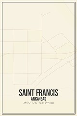 Retro US city map of Saint Francis, Arkansas. Vintage street map.