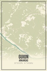 Retro US city map of Guion, Arkansas. Vintage street map.