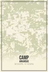 Retro US city map of Camp, Arkansas. Vintage street map.