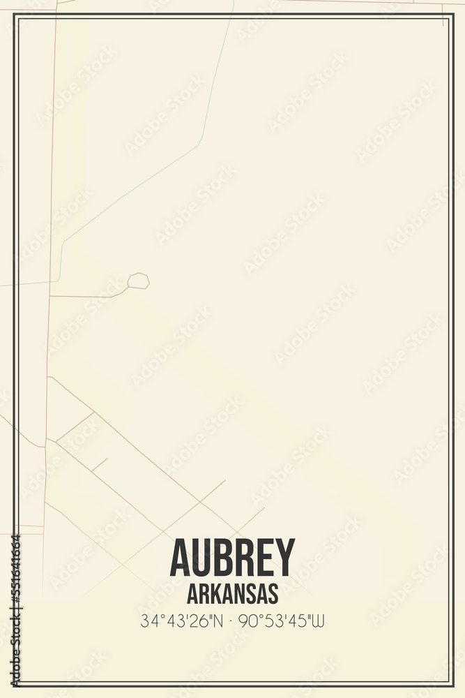 Wall mural Retro US city map of Aubrey, Arkansas. Vintage street map.