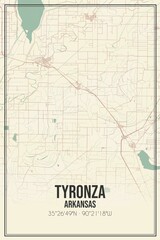 Retro US city map of Tyronza, Arkansas. Vintage street map.