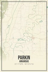 Retro US city map of Parkin, Arkansas. Vintage street map.