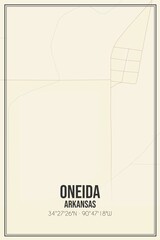Retro US city map of Oneida, Arkansas. Vintage street map.