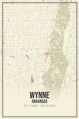 Retro US city map of Wynne, Arkansas. Vintage street map.