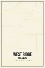 Retro US city map of West Ridge, Arkansas. Vintage street map.