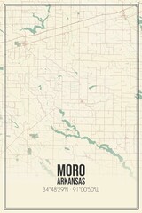 Retro US city map of Moro, Arkansas. Vintage street map.