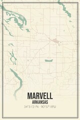 Retro US city map of Marvell, Arkansas. Vintage street map.