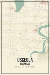 Retro US city map of Osceola, Arkansas. Vintage street map.