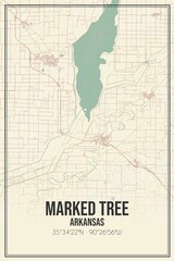 Retro US city map of Marked Tree, Arkansas. Vintage street map.