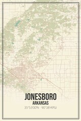 Retro US city map of Jonesboro, Arkansas. Vintage street map.