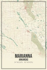 Retro US city map of Marianna, Arkansas. Vintage street map.