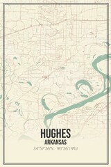 Retro US city map of Hughes, Arkansas. Vintage street map.